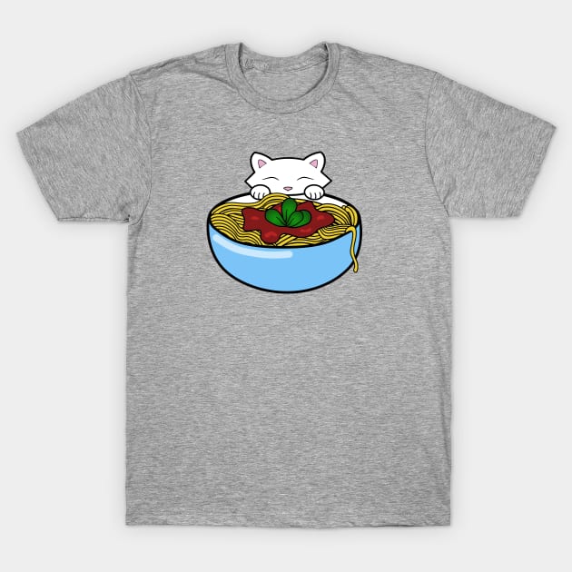 Cute cat eating spaghetti T-Shirt by Purrfect